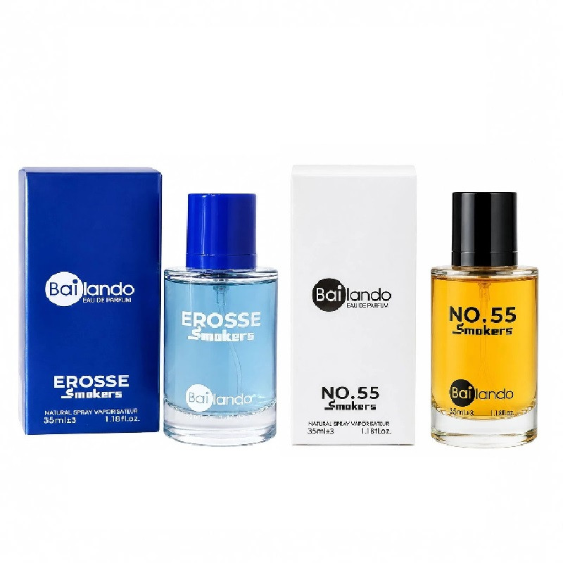 عطر جیبی زنانه بایلندو مدل اسموکرز55 با رایحه گرم و شیرین حجم 35 میلی لیتر به همراه عطر جیبی مردانه بایلندو مدل اروس اسموکرز با رایحه شیرین و ملایم حجم 35 میلی لیتر