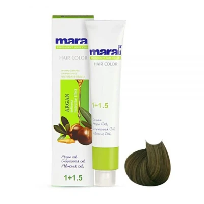 رنگ مو مارال مدل 6.3 با رنگ بلوند زیتونی تیره، حاوی ویتامین، روغن آرگان، روغن هسته انگور و روغن بادام، حجم 100 میلیلیتر