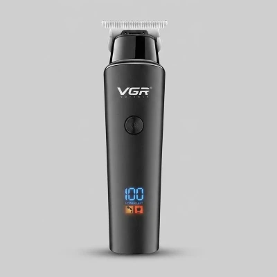 ماشین اصلاح موی سر و صورت وی جی ار مدل PROFESSIONAL V_00937 با تیغه استیل ضد زنگ، نمایشگر دیجیتال شارژ و نیاز روغن، باتری قابل شارژ و 3 عدد شانه تنظیم طول