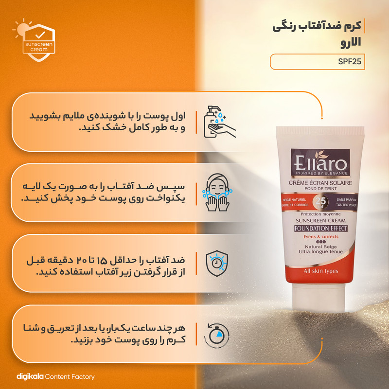 کرم ضد آفتاب رنگی الارو مدل SPF25 محافظ UVA ،UVB، مناسب انواع پوست تحت لیسانس حجم 40 میلی‌لیتر