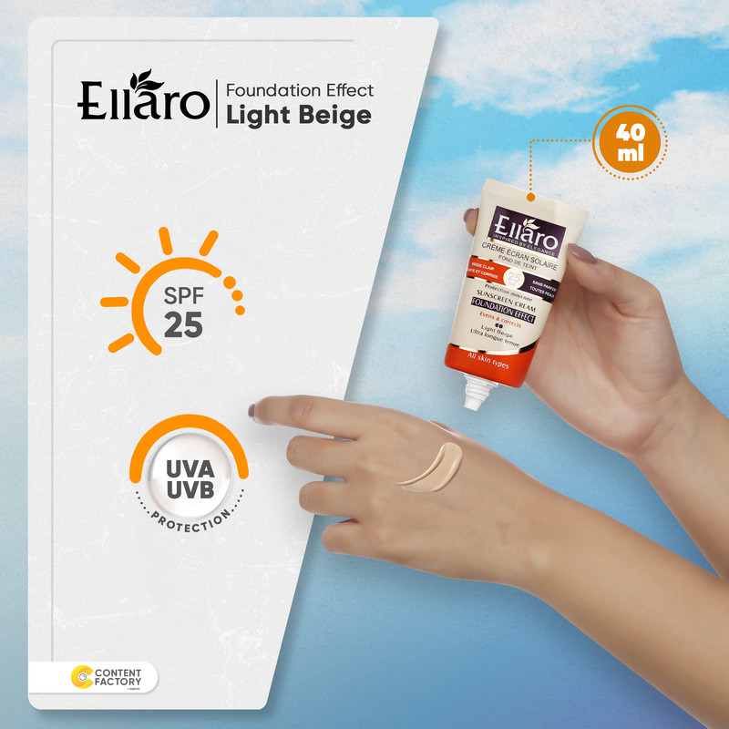 کرم ضد آفتاب رنگی الارو SPF25 سری Foundation Effect مدل Light Beigeتحت لیسانس مناسب انواع پوست حجم 40 میلی لیتر