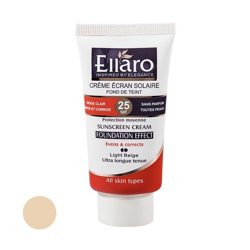 کرم ضد آفتاب رنگی الارو SPF25 سری Foundation Effect مدل Light Beigeتحت لیسانس مناسب انواع پوست حجم 40 میلی لیتر